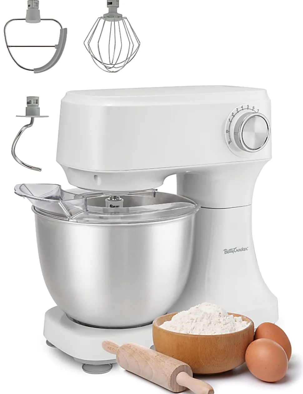 Betty Crocker 3.7-Quart Electric Stand Mixer With 10 Speeds, 12-5/8”H x 14”W x 8”D, White