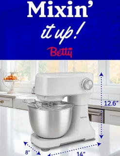 Betty Crocker 3.7-Quart Electric Stand Mixer With 10 Speeds, 12-5/8”H x 14”W x 8”D, White