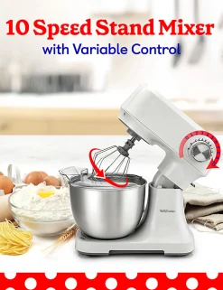 Betty Crocker 3.7-Quart Electric Stand Mixer With 10 Speeds, 12-5/8”H x 14”W x 8”D, White