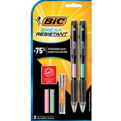 BIC Break-Resistant Mechanical Pencils With Erasers, No. 2 Medium Point, 0.7 mm, Assorted Accent Colors, Pack Of 2 Pencils