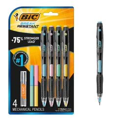 BIC Break Resistant Mechanical Pencils with Erasers, No. 2 Medium Point (0.7mm), Pack Of 4