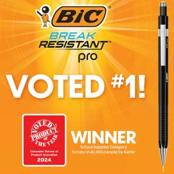 BIC Break Resistant Pro Mechanical Pencil, 0.7MM, Medium Pt, Black Barrel, Pack of 2