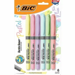 BIC Brite Liner Grip Highlighters, Chisel Tip, Assorted Barrel, Assorted Pastel Ink, Pack Of 6 Highlighters