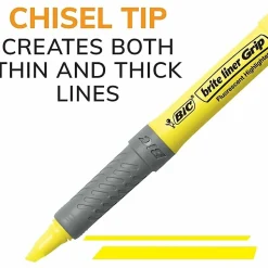 BIC Brite Liner Grip Highlighters, Pocket Style, Chisel Tip, Assorted Colors, Pack Of 5