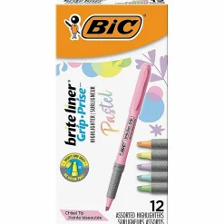 BIC Brite Liner Grip Highlighters, Assorted, 12 Pack - 1.6 mm Marker Point Size - Chisel Marker Point Style - GBLD11AST