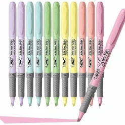 BIC Brite Liner Grip Highlighters, Assorted, 12 Pack - 1.6 mm Marker Point Size - Chisel Marker Point Style - GBLD11AST