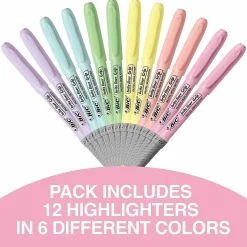 BIC Brite Liner Grip Highlighters, Assorted, 12 Pack - 1.6 mm Marker Point Size - Chisel Marker Point Style - GBLD11AST