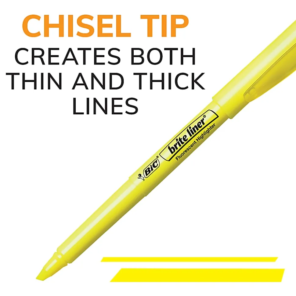 BIC Brite Liner Highlighters Pocket Style, Chisel Point, Assorted, 5-Pack