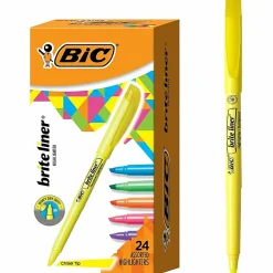 BIC Brite Liner Highlighters Pocket Style, Chisel Tip, Assorted, Box Of 24