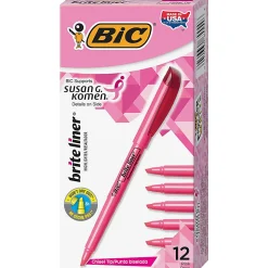 BIC® Brite Liner® Highlighters, Chisel Tip, Pink Box Of 12