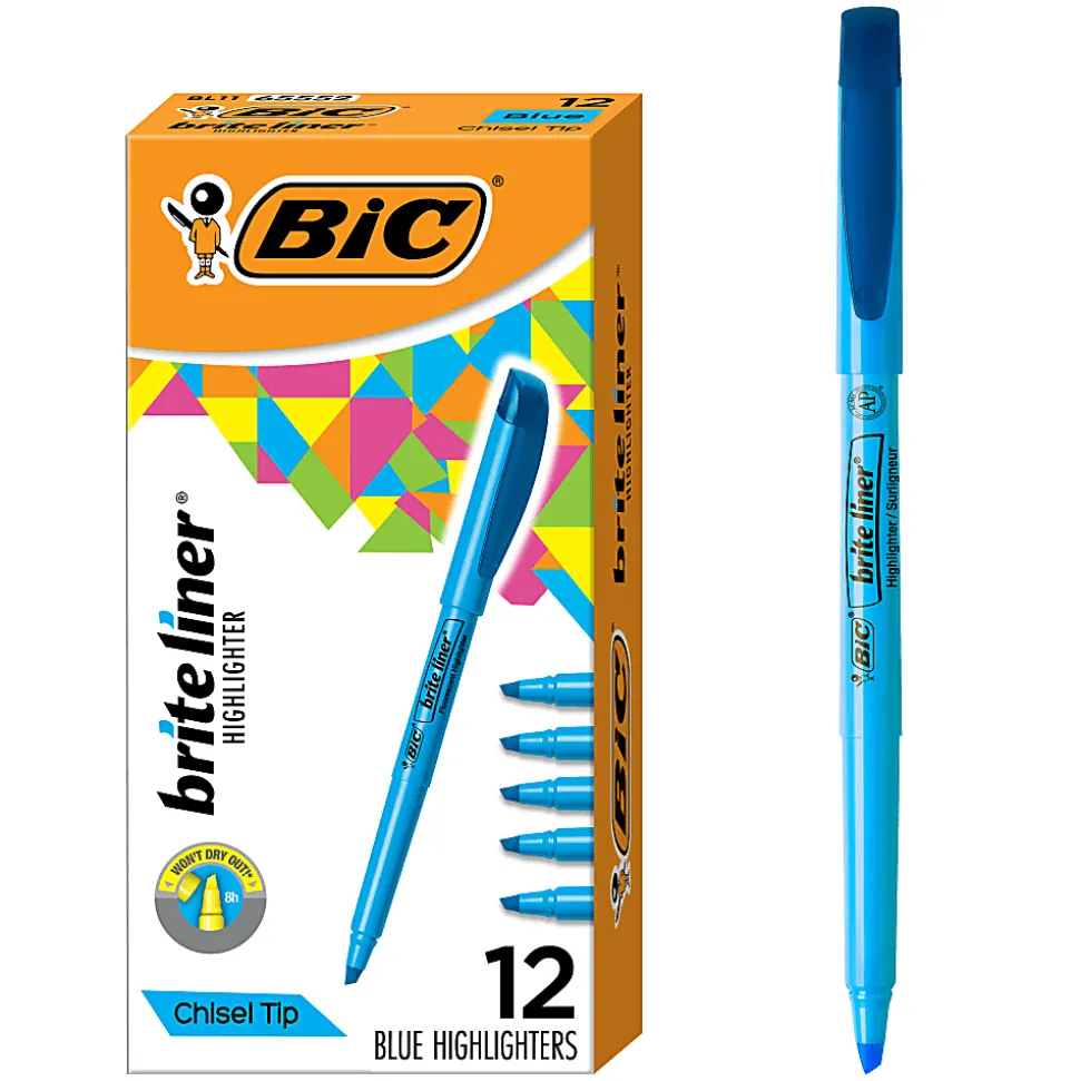 BIC® Brite Liner® Highlighters, Chisel Tip, Blue, Box Of 12