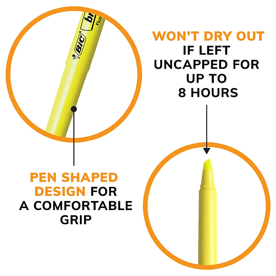 BIC Brite Liner Highlighters, Chisel Point, Yellow, Box Of 24