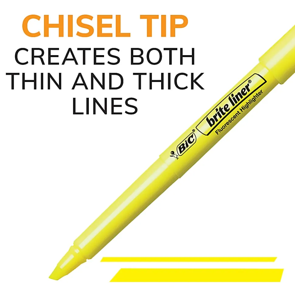 BIC Brite Liner Highlighters, Chisel Point, Yellow, Box Of 24