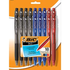 BIC BU3 Grip Retractable Ball Pens, Medium Point, 1.0 mm, Clear Barrel, Assorted Ink Colors, Pack Of 18 Pens