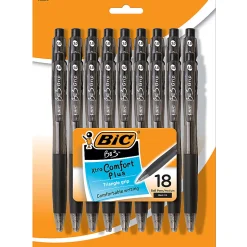 BIC BU3 Grip Retractable Ballpoint Pens, Medium Point, 1.0 mm, Clear Barrel, Black Ink, Pack Of 18 Pens