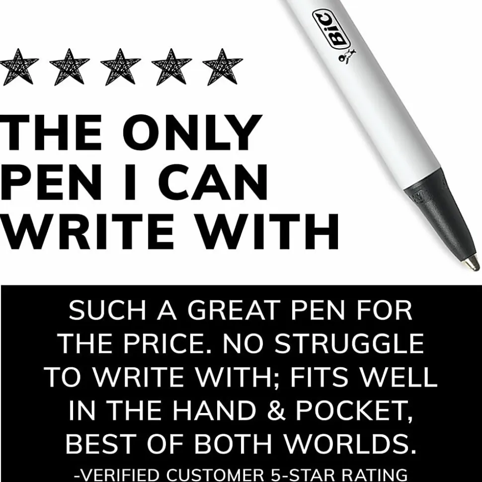 BIC Clic Stic Retractable Ballpoint Pens, Medium Point, 1.0 mm, White Barrel, Black Ink, Pack Of 24