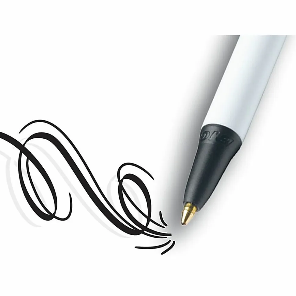 BIC Clic Stic Retractable Ballpoint Pens, Medium Point, 1.0 mm, White Barrel, Black Ink, Pack Of 24