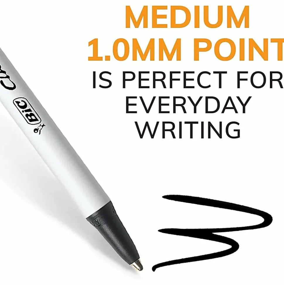 BIC Clic Stic Retractable Ballpoint Pens, Medium Point, 1.0 mm, White Barrel, Black Ink, Pack Of 24