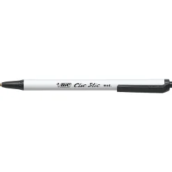 BIC Clic Stic Retractable Ballpoint Pens, Medium Point, 1.0 mm, White Barrel, Black Ink, Pack Of 24