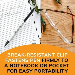 BIC Clic Stic Retractable Ballpoint Pens, Medium Point, 1.0 mm, White Barrel, Black Ink, Pack Of 24