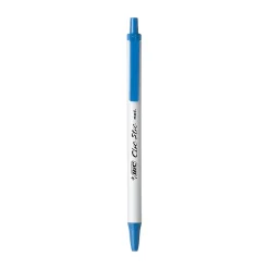 BIC Clic Stic Retractable Ballpoint Pens, Medium Point, 1.0 mm, White Barrel, Blue Ink, Pack Of 12
