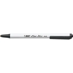 BIC Clic Stic Retractable Ballpoint Pens, Medium Point, 1.0 mm, White Barrel, Black Ink, Pack Of 12