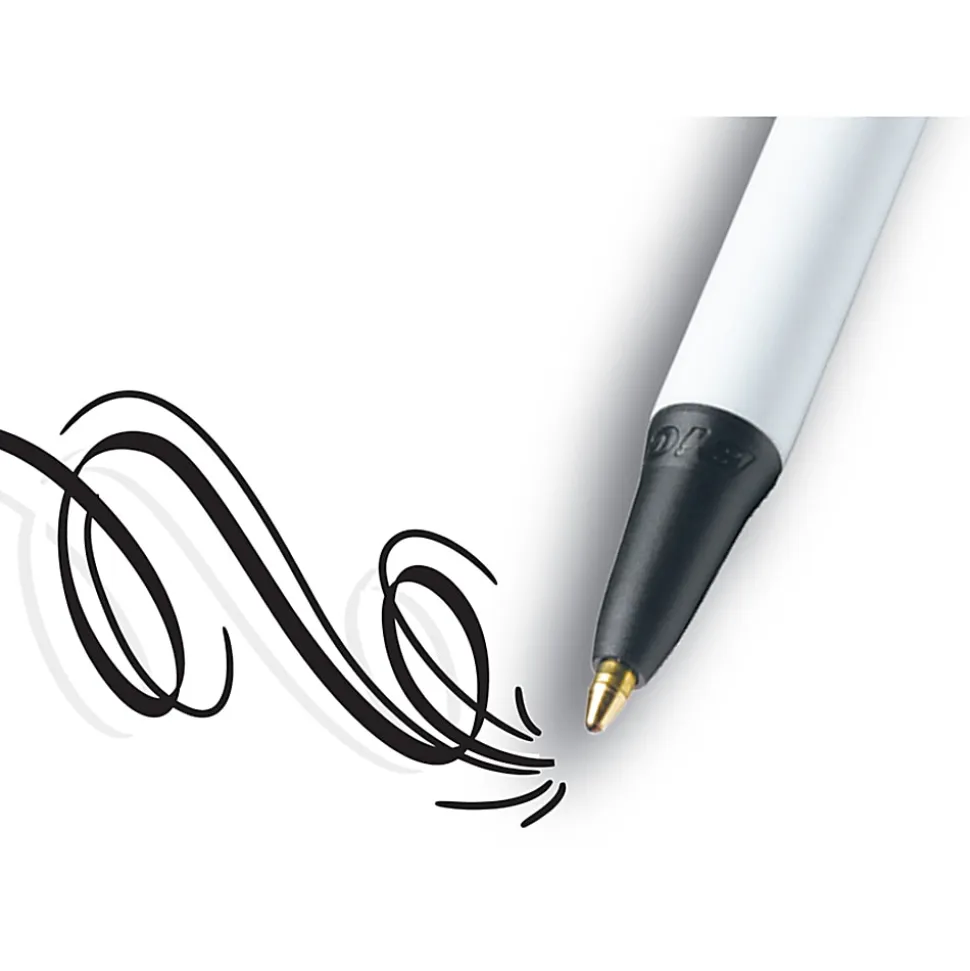 BIC Clic Stic Retractable Ballpoint Pens, Medium Point, 1.0 mm, White Barrel, Black Ink, Pack Of 12