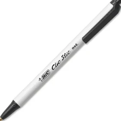 BIC Clic Stic Retractable Ballpoint Pens, Medium Point, 1.0 mm, White Barrel, Black Ink, Pack Of 12
