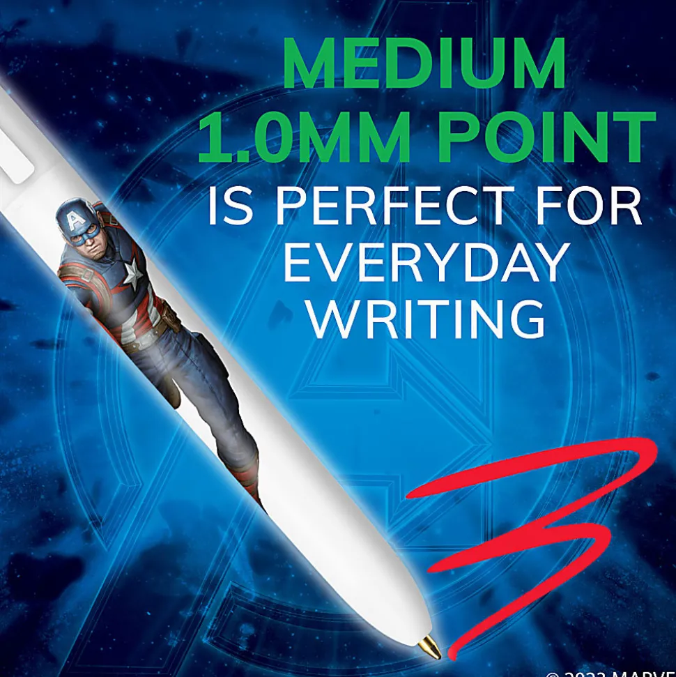 BIC 4-Color Marvel's Avengers Retractable Ballpoint Pens, Captain America And Iron Man Edition, Medium Point, 1.0 mm, White Barrel - MMXRABP2-AST