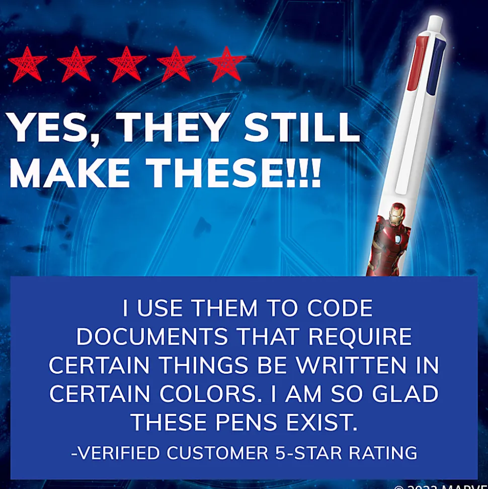 BIC 4-Color Marvel's Avengers Retractable Ballpoint Pens, Captain America And Iron Man Edition, Medium Point, 1.0 mm, White Barrel - MMXRABP2-AST