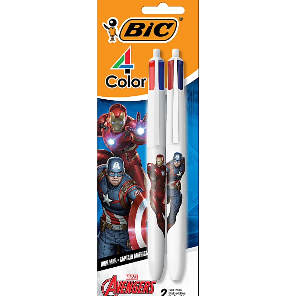 BIC 4-Color Marvel's Avengers Retractable Ballpoint Pens, Captain America And Iron Man Edition, Medium Point, 1.0 mm, White Barrel - MMXRABP2-AST