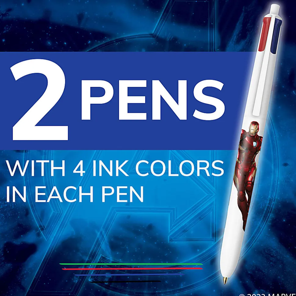 BIC 4-Color Marvel's Avengers Retractable Ballpoint Pens, Captain America And Iron Man Edition, Medium Point, 1.0 mm, White Barrel - MMXRABP2-AST