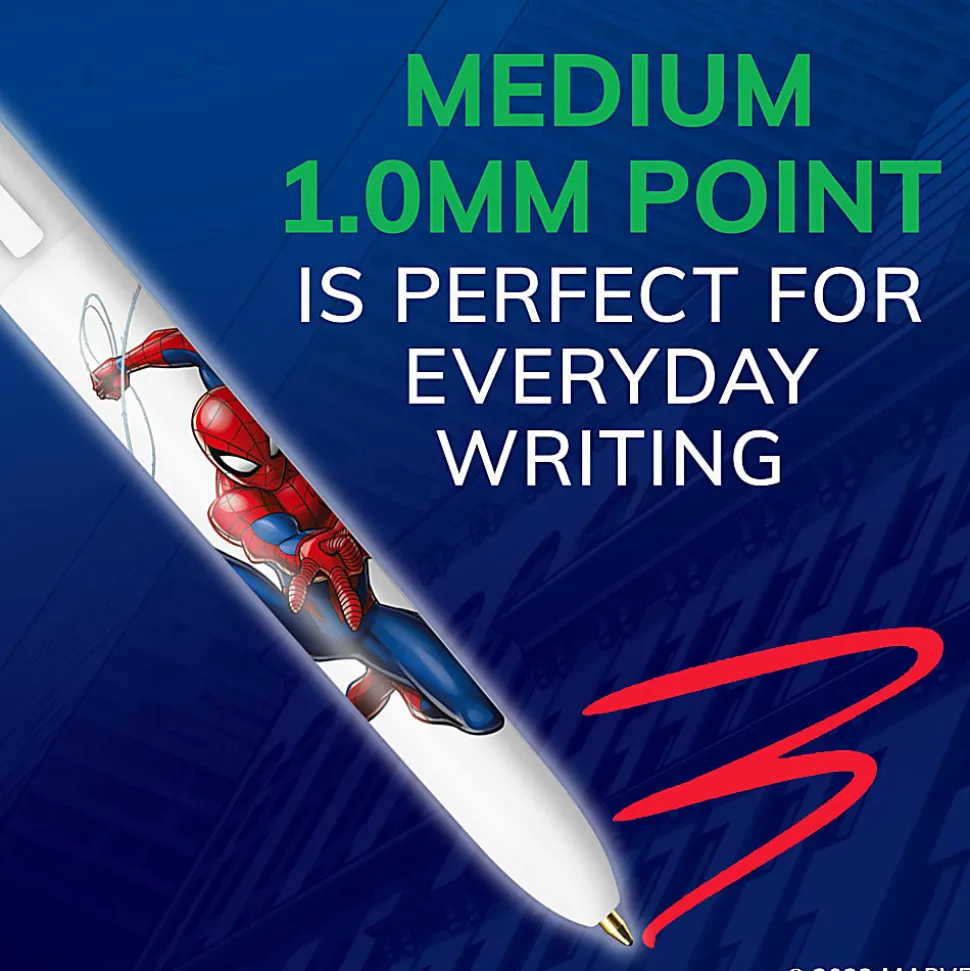BIC 4-Color Marvel's Spider-Man Retractable Ballpoint Pens, Miles Morales Edition, Medium Point, 1.0 mm, White Barrel - MMXRSP2-AST