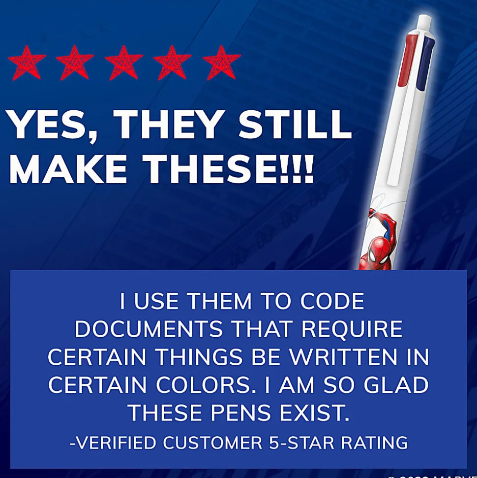 BIC 4-Color Marvel's Spider-Man Retractable Ballpoint Pens, Miles Morales Edition, Medium Point, 1.0 mm, White Barrel - MMXRSP2-AST