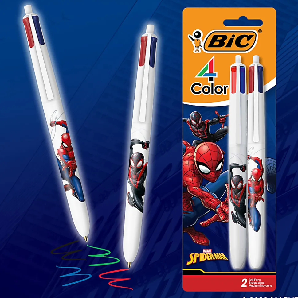 BIC 4-Color Marvel's Spider-Man Retractable Ballpoint Pens, Miles Morales Edition, Medium Point, 1.0 mm, White Barrel - MMXRSP2-AST