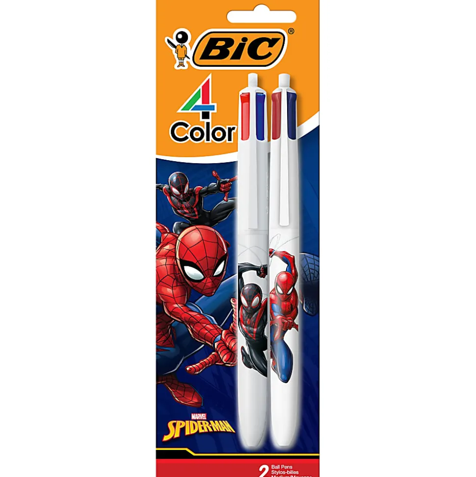 BIC 4-Color Marvel's Spider-Man Retractable Ballpoint Pens, Miles Morales Edition, Medium Point, 1.0 mm, White Barrel - MMXRSP2-AST