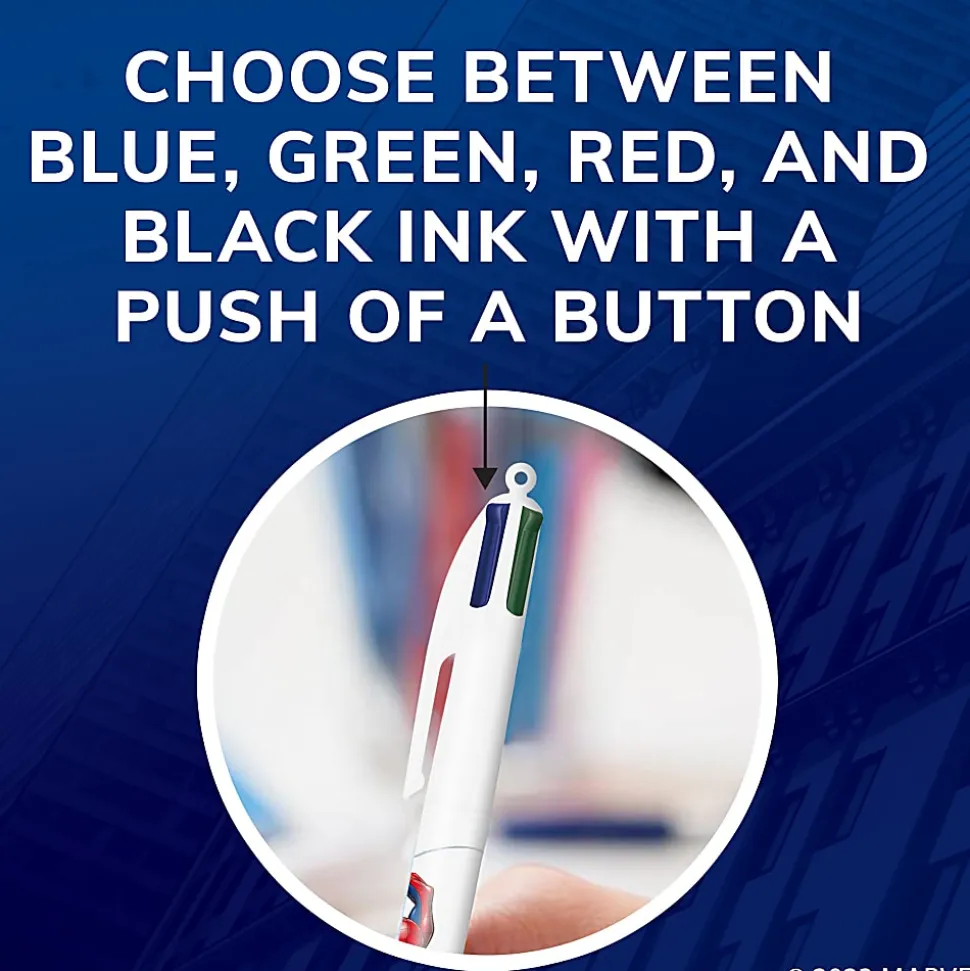 BIC 4-Color Marvel's Spider-Man Retractable Ballpoint Pens, Miles Morales Edition, Medium Point, 1.0 mm, White Barrel - MMXRSP2-AST