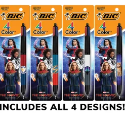 BIC 4 Color Marvel Studios' The Marvels Edition Retractable Ballpoint Pens, Medium Point, 1.0 mm, Black Barrels, Assorted Ink Colors, Pack Of 4 Pens