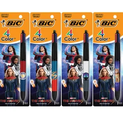 BIC 4 Color Marvel Studios' The Marvels Edition Retractable Ballpoint Pens, Medium Point, 1.0 mm, Black Barrels, Assorted Ink Colors, Pack Of 4 Pens
