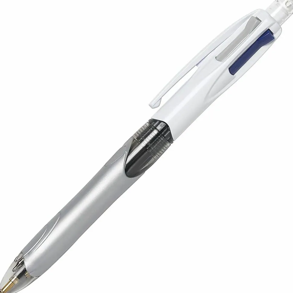 BIC® 4-Color Pen/Pencil, #2HB Pencil Lead, 0.7 mm Medium Point, White/Gray/Black Barrel, Black/Blue/Red Ink
