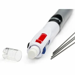 BIC® 4-Color Pen/Pencil, #2HB Pencil Lead, 0.7 mm Medium Point, White/Gray/Black Barrel, Black/Blue/Red Ink
