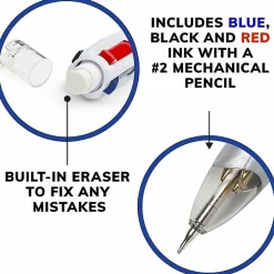 BIC® 4-Color Pen/Pencil, #2HB Pencil Lead, 0.7 mm Medium Point, White/Gray/Black Barrel, Black/Blue/Red Ink