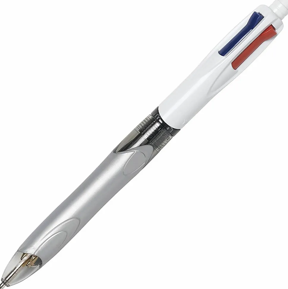 BIC® 4-Color Pen/Pencil, #2HB Pencil Lead, 0.7 mm Medium Point, White/Gray/Black Barrel, Black/Blue/Red Ink