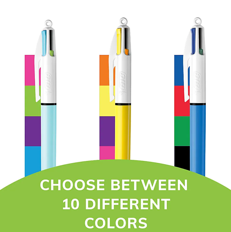 BIC 4-Color Retractable Ballpoint Pens, Medium Point, 1.0 mm, Assorted Ink Colors, Pack Of 3 Pens
