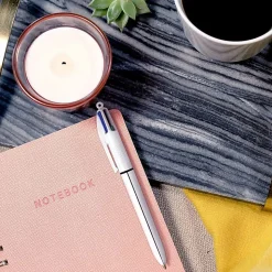 BIC 4-Color Shine Retractable Ballpoint Pens, Medium Point, 1.0 mm, Assorted Metallic Barrels, Assorted Ink Colors, Pack Of 3 Pens