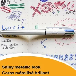 BIC 4-Color Shine Retractable Ballpoint Pens, Medium Point, 1.0 mm, Assorted Metallic Barrels, Assorted Ink Colors, Pack Of 3 Pens