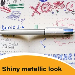 BIC 4-Color Shine Retractable Ballpoint Pens, Medium Point, 1.0 mm, Assorted Metallic Barrels, Assorted Ink Colors, Pack Of 3 Pens
