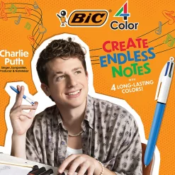 BIC 4 Color Smooth Retractable Ball Point Pen, Medium Point 1.0mm, Assorted Barrels, Assorted Ink, Pack of 2
