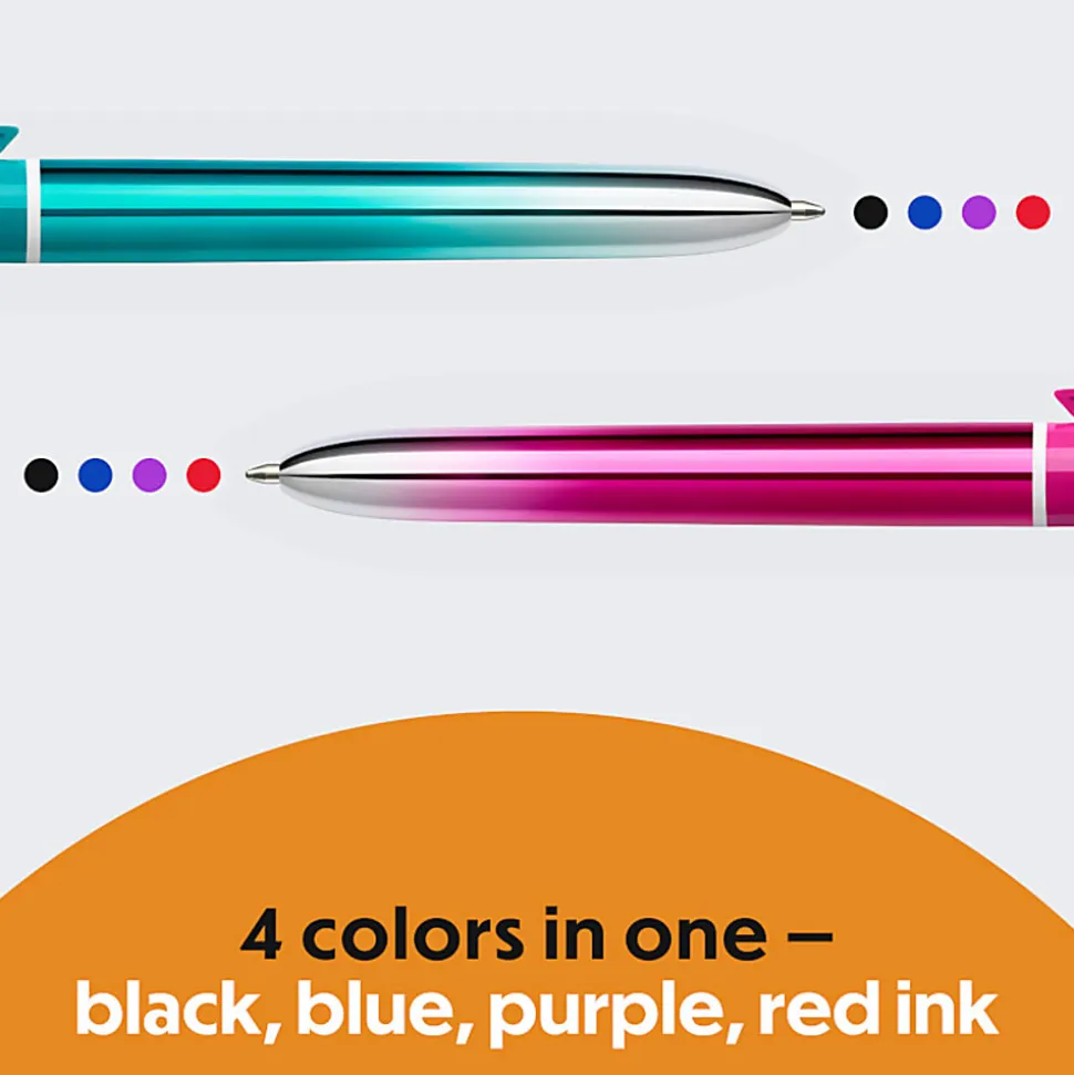 BIC 4 Color Smooth Retractable Ball Point Pen, Medium Point 1.0mm, Assorted Barrels, Assorted Ink, Pack of 2