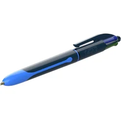 BIC 4-Color Smooth Retractable Ballpoint Pens, Medium Point, 1.0mm, Blue Barrel, Assorted Ink Colors, Pack Of 3 Pens